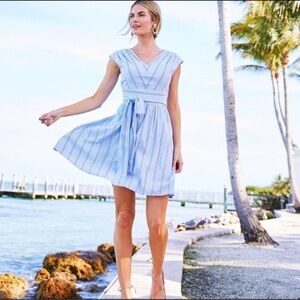 ❤️💙Vineyard Vines Nicholls Red White Blue Striped V-Neck Seersucker Dress 2💙❤️